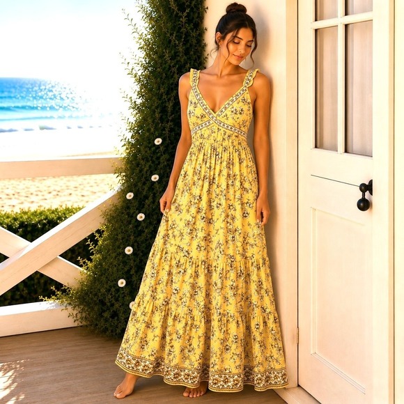 Anthropologie Dresses & Skirts - Anthropologie Max Studio $198 Medium Maxi Dress Butter Yellow Cottage Coquette M